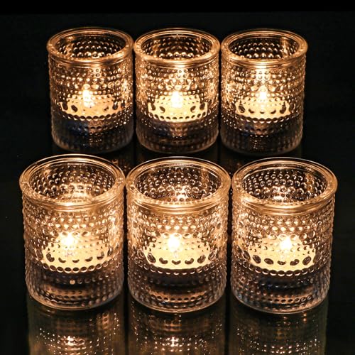 HOXHA 6 Pack Clear Glass Votive Candle Holders - Durable & Versatile
