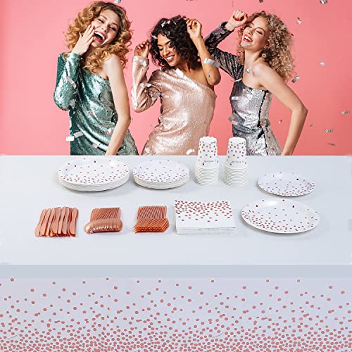 DUOCUTE 2-Pack Rose Gold Dot Plastic Tablecloths 108"x54"