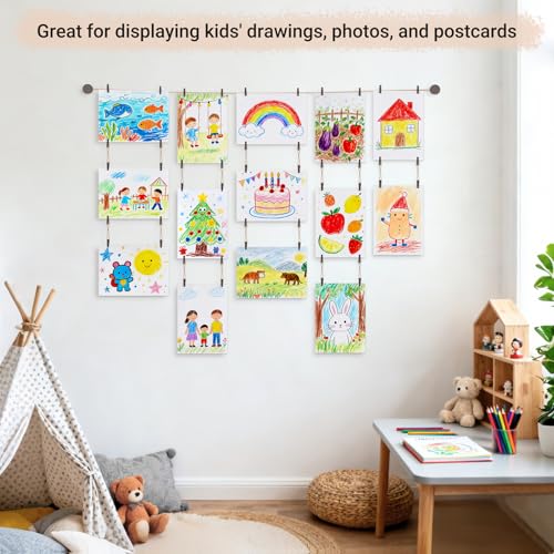 Mkono Kids Art Display Hanging Rope with 34 Clips, Dark Brown Boho Wall Decor