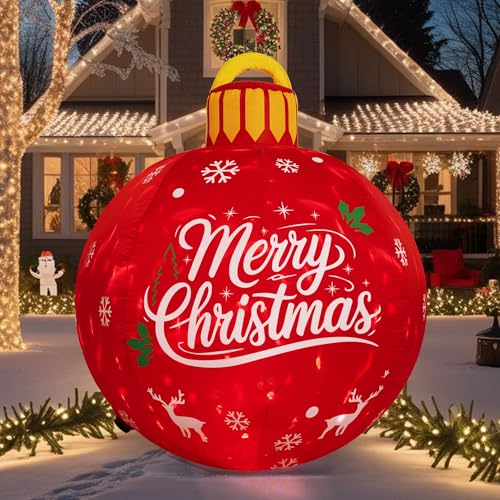 4ft Outdoor Christmas Inflatable Decorations with Rotating LED Lights - New-Red