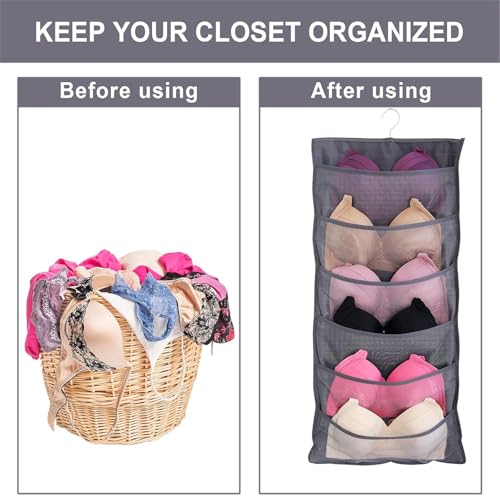 Hanging Mesh Pockets Closet Organizer - Dual-Sided, 24 Pockets, Grey