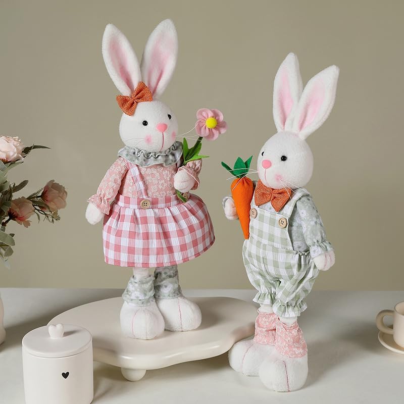 Skiennix Adjustable Easter Bunny Gnome Plush - Extendable 16.1” to 21.7” Rabbit Decor for Spring Holiday Display