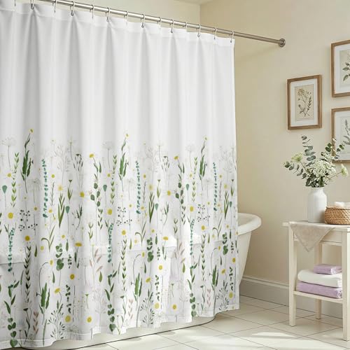 Lindameler Sage Green Floral Shower Curtain - 72x72 Inch Waterproof Bath Decor