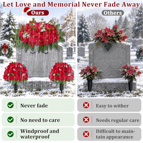 Artificial Cemetery Saddle Flowers Poinsettia - Red & White for Grave Decorations