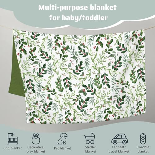 Baby Swaddle Blanket Christmas Holly Berry Foliage Leaf 30x40in - Gender Neutral Mink & Plush