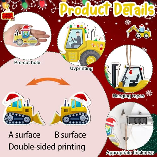 24 Double-Sided Wooden Christmas Truck Ornaments - Festive Decor