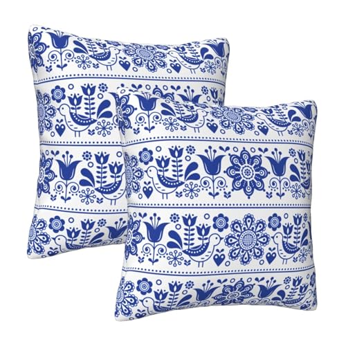 Scandinavian Folk Art Throw Pillow Covers Set of 2 - 18x18"