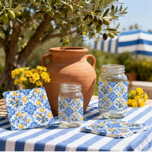 Mediterranean Decoupage Napkins - 36pcs Italian Lemon Tile Designs