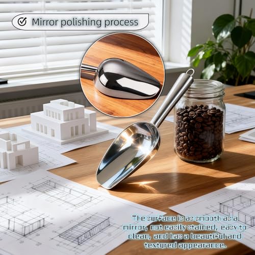 6 oz Stainless Steel Ice Scoop - Heavy Duty Kitchen and Bar Utility Tool