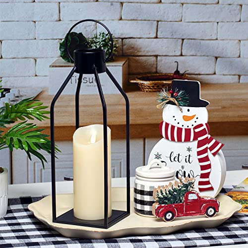15-Inch and 12-Inch Black Metal Lanterns with Flickering LED Candles - Farmhouse Decor Set