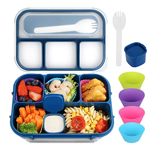 MaMix 1300ML 4-Compartment Bento Lunch Box - Leak-Proof Blue Container
