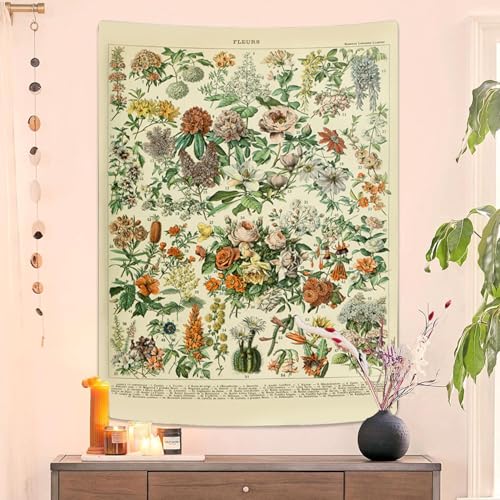Vintage Botanical Flowers Tapestry Long Vertical Wall Hanging 48"x36"