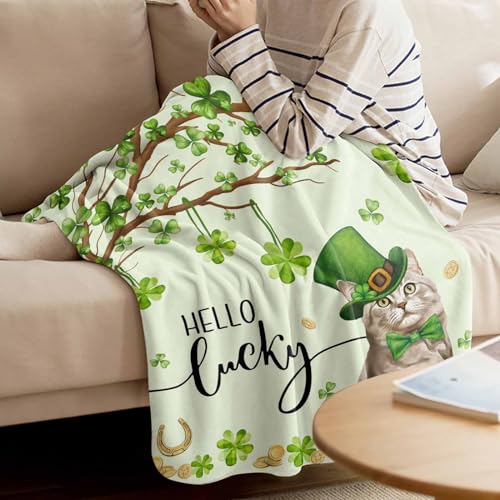 St. Patrick's Day Throw Blanket 40x50 inches - Soft Flannel Shamrock Design