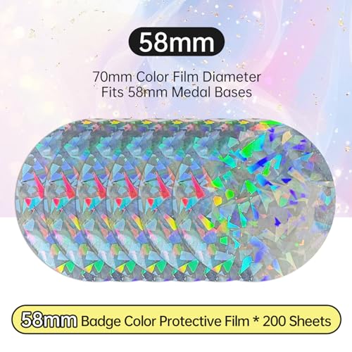Button Maker Film 70mm for 58mm Badges, Broken Glass Pattern Transparent PET Mylar Supplies, 200 Pcs