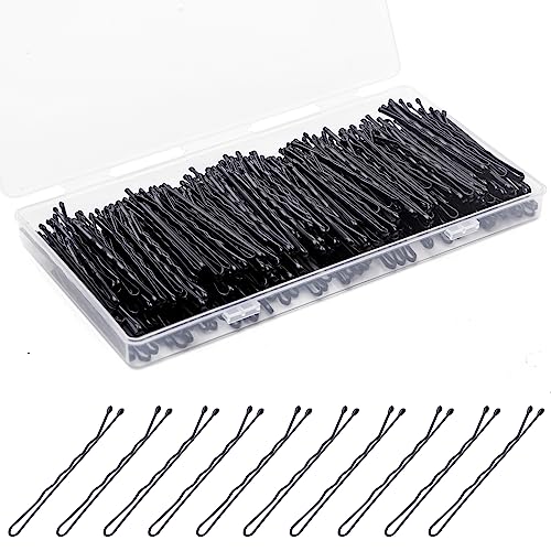 Fosvrde Black Bobby Pins 300 Pcs - 2 Inch Non-Slip Metal Hair Pins with Storage Box