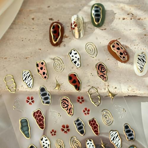 IDDFEVE Leopard Zebra Print Nail Stickers Gold Foil Geometric Decals