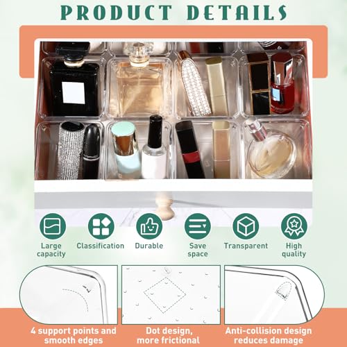 Tioncy 8 Pcs Stackable Clear Drawer Organizer Bins, 3x3x2 Inch Small Trays