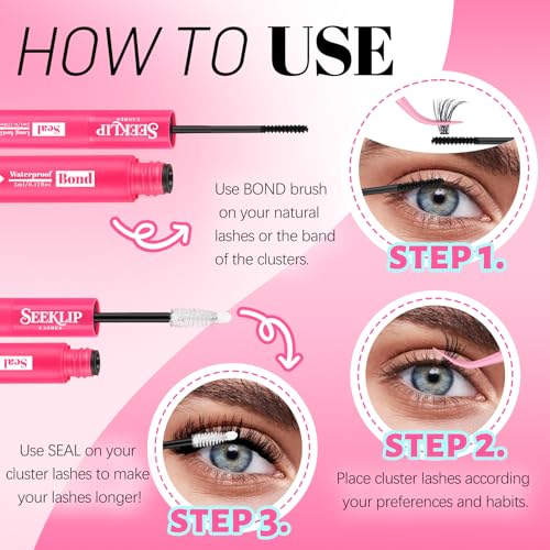 SeekLip Waterproof Lash Cluster Glue - 72-Hour Gentle Bond and Seal Black 10ml