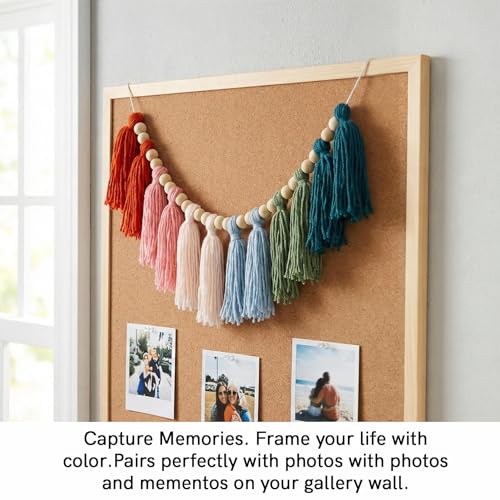 Boho Tassel Garland with Wood Beads - Colorful Wall Decor