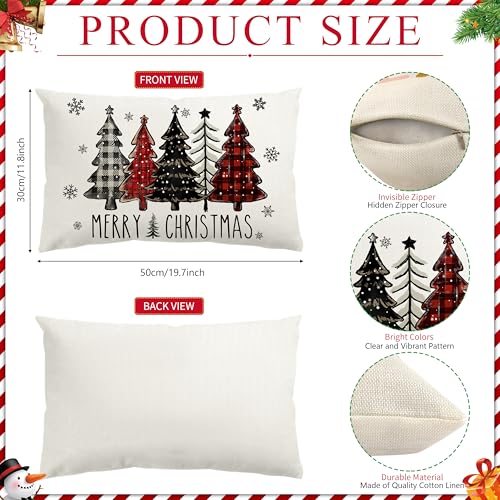 THAWAY Christmas Pillow Cover - 12x20 Inch Red Black Buffalo Plaid