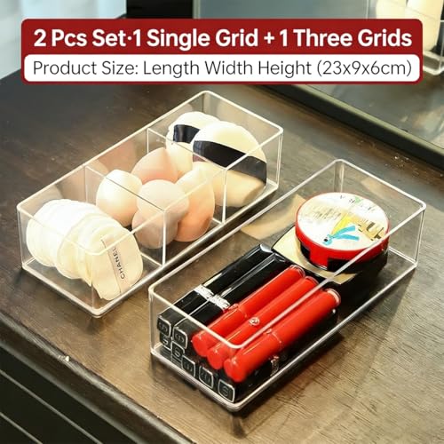 WECHENG Clear Acrylic Makeup Organizer with 3 Compartments