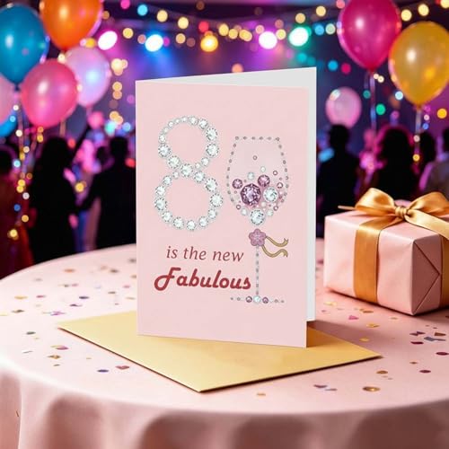 Elegant 80th Birthday Card for Her with Wine Glass Theme