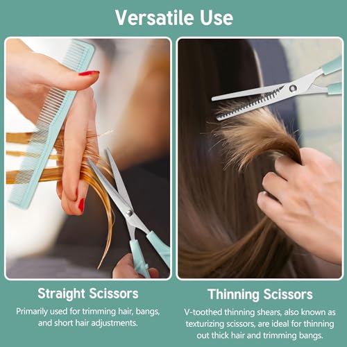 Kootinn Professional Hair Cutting Scissors and Thinning Shears Set, 6 Inch Stainless Steel Barber Shears with Comb