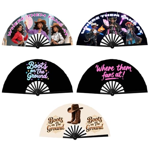 13" Large Folding Hand Fan - Boots on The Ground Type 5 for Line Dancing
