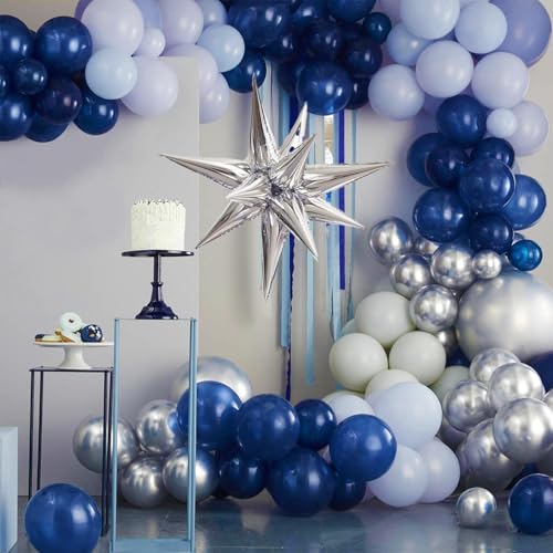 Jumbo Silver 12-Point 3D Star Foil Balloons - 16 Pack