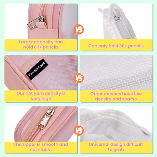 Hsmihair Clear Mesh Pencil Case Large Pink Pen Pouch Organizer