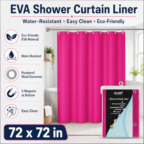 Water-Resistant EVA Shower Curtain Liner 72x72 Inch with Magnets