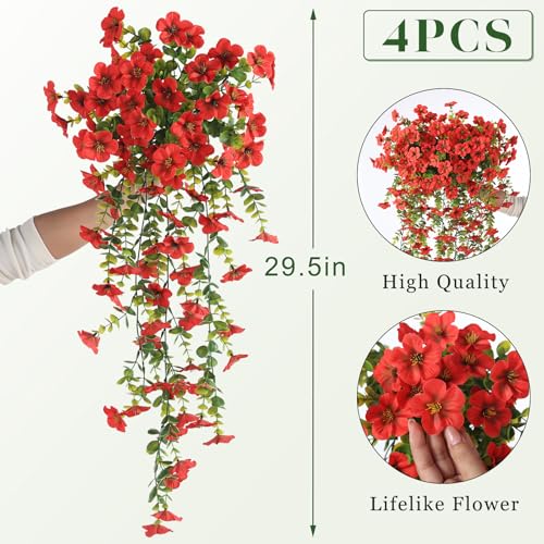 VIERENA Red 4 Bundles 29.5" Artificial Hanging Silk Flowers