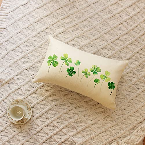 St. Patrick's Day Lucky Clover Throw Pillow Cover 12x20 Shamrock Cushion