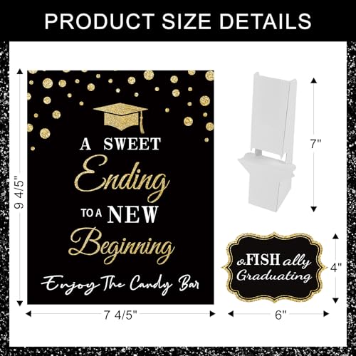 Graduation Candy Buffet Labels Set - Black and Gold Party Decor