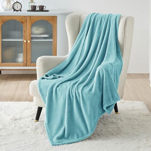 Bedsure GentleSoft Flannel Fleece Throw Blanket, River Blue, 50x60 Inches