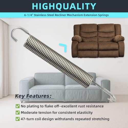 6-1/4 Inch Replacement Recliner Springs - Stainless Steel, Pack of 2