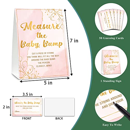 Baby Shower Game Set Measure the Baby Bump with Sign and 50 Cards
