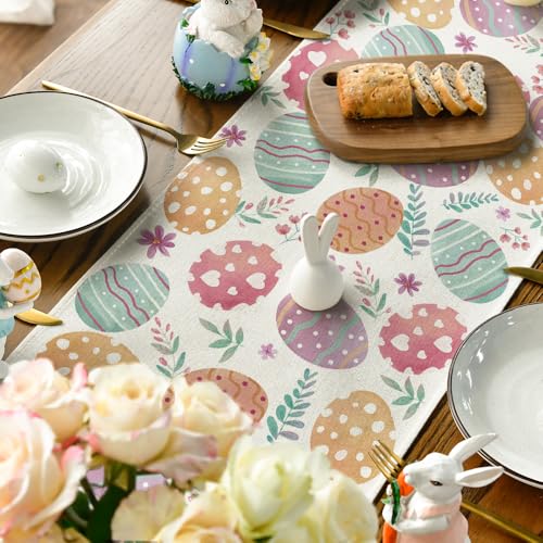13x90 Inch Watercolor Easter Egg Table Runner - Spring Home Decor, Pink