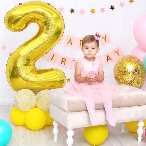 Tamnioa 40 Inch Gold Number 2 Foil Balloon for Birthday Party Decorations
