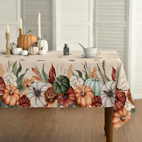 Horaldaily Fall Tablecloth 60 x 84 Inch Rectangular Flower Autumn Harvest Beige
