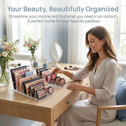 Makeup Palette Organizer - 2 Pack Clear Acrylic Storage with 7 Slots
