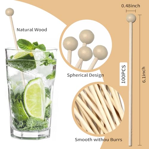 100 Wooden Rock Candy Sticks - 6 Inch Drink Stirrer & Cake Pop Sticks