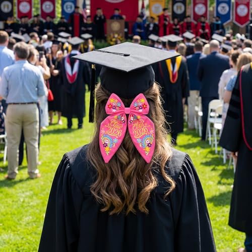 Crowye 8.8 Inch Large Graduation Hair Bow Clip Class of 2026 Pink