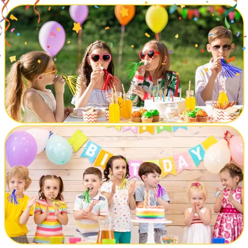24 Pack Metallic Fringe Party Blowers - Colorful Noise Makers for Kids