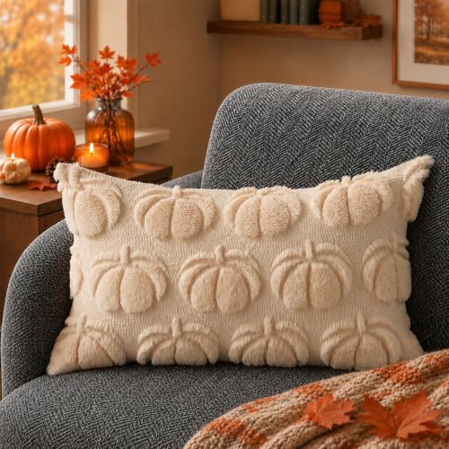 Beige Big Pumpkin Pillow Cover 12x20 - Cozy Fall Decor