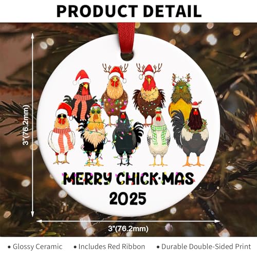 Merry Chick-Mas 2025 Ceramic Chicken Ornament - Farmhouse Decor