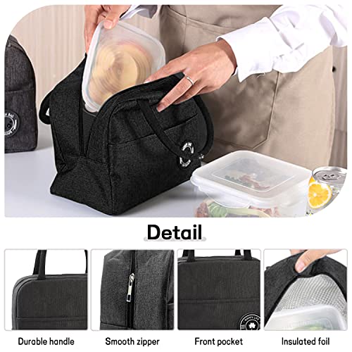 HUBAKO Insulated Lunch Bag, Small Portable Lunch Tote for Work - Black