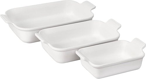 Le Creuset Stoneware Heritage Set - 3 Rectangular Dishes in Classic White for Versatile Baking