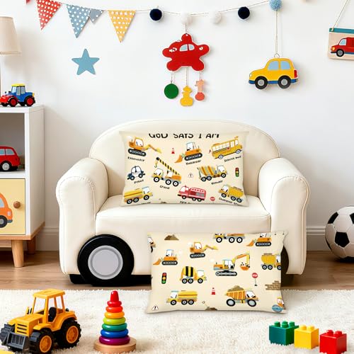 Set of 2 Kid Construction Themed Throw Pillow Covers - 13x18