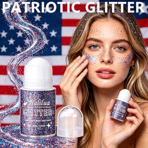 BliBling Red White and Blue Roll-On Body and Face Glitter Gel